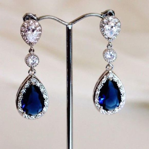 dazzling items Jewelry - Blue Sapphire & Diamond Dangle Earrings
